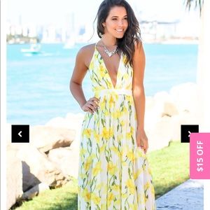 White/yellow floral maxi dress criss cross back